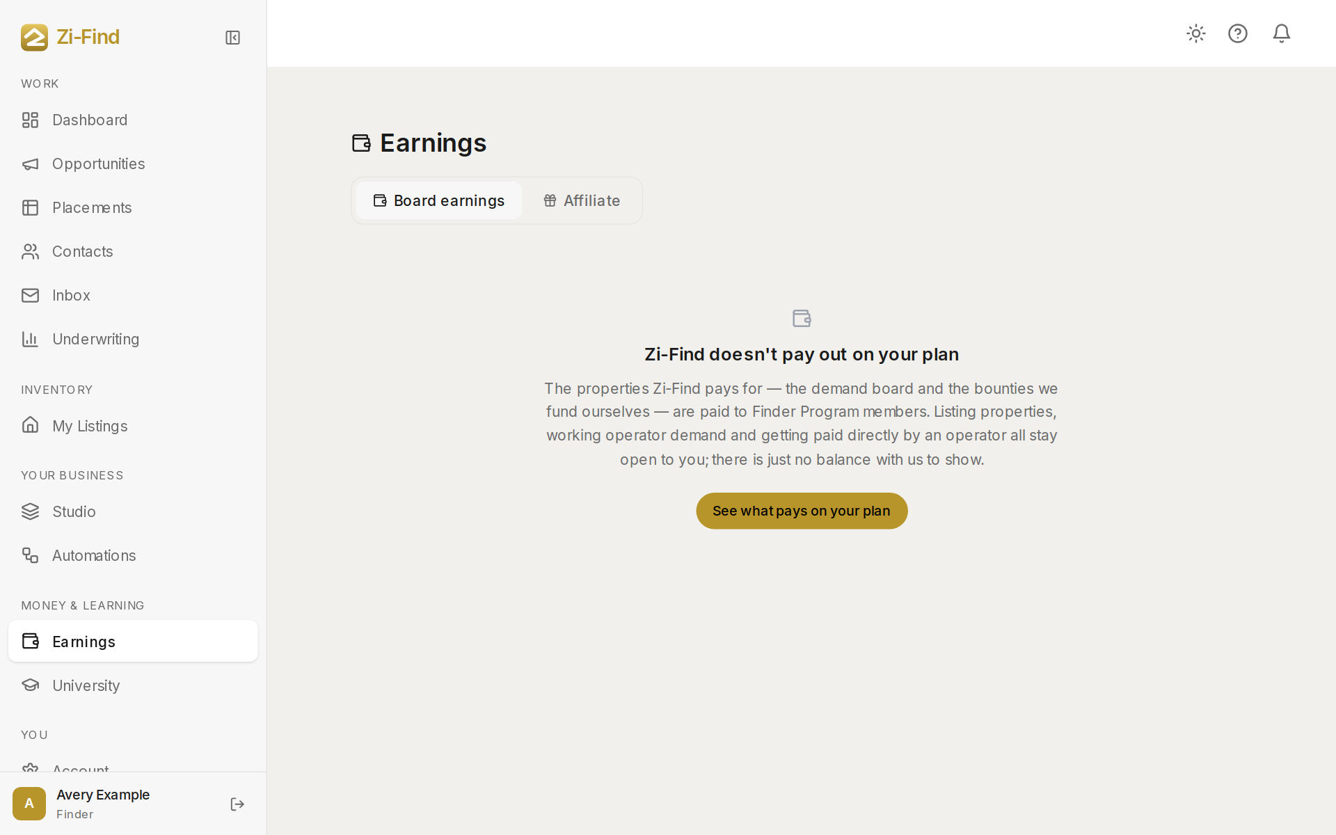 Board earnings tab with In review, Owed to you and Paid totals