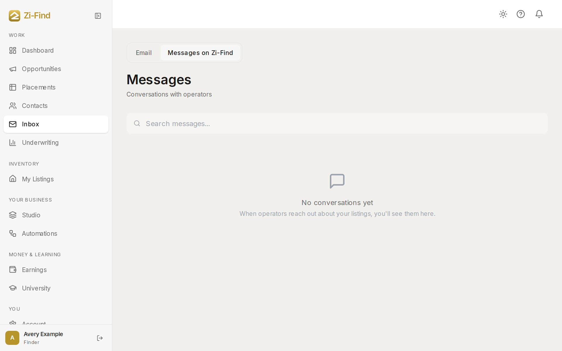 Messages list showing conversations about listings